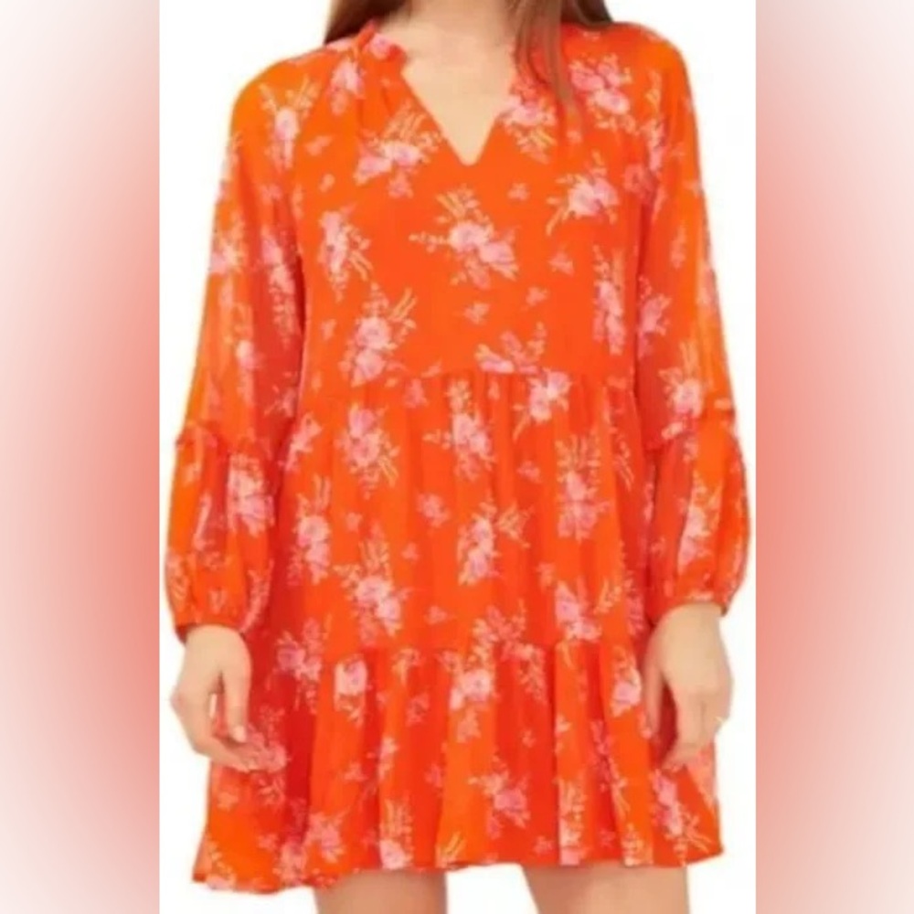 Vince Camuto Orange Floral Printed Dress Size XL